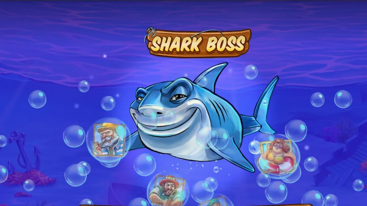 Ang Shark Boss slot ay nagtatampok ng isang pating na nakaupo sa isang bangka na handang manghuli ng mga mangingisda.
