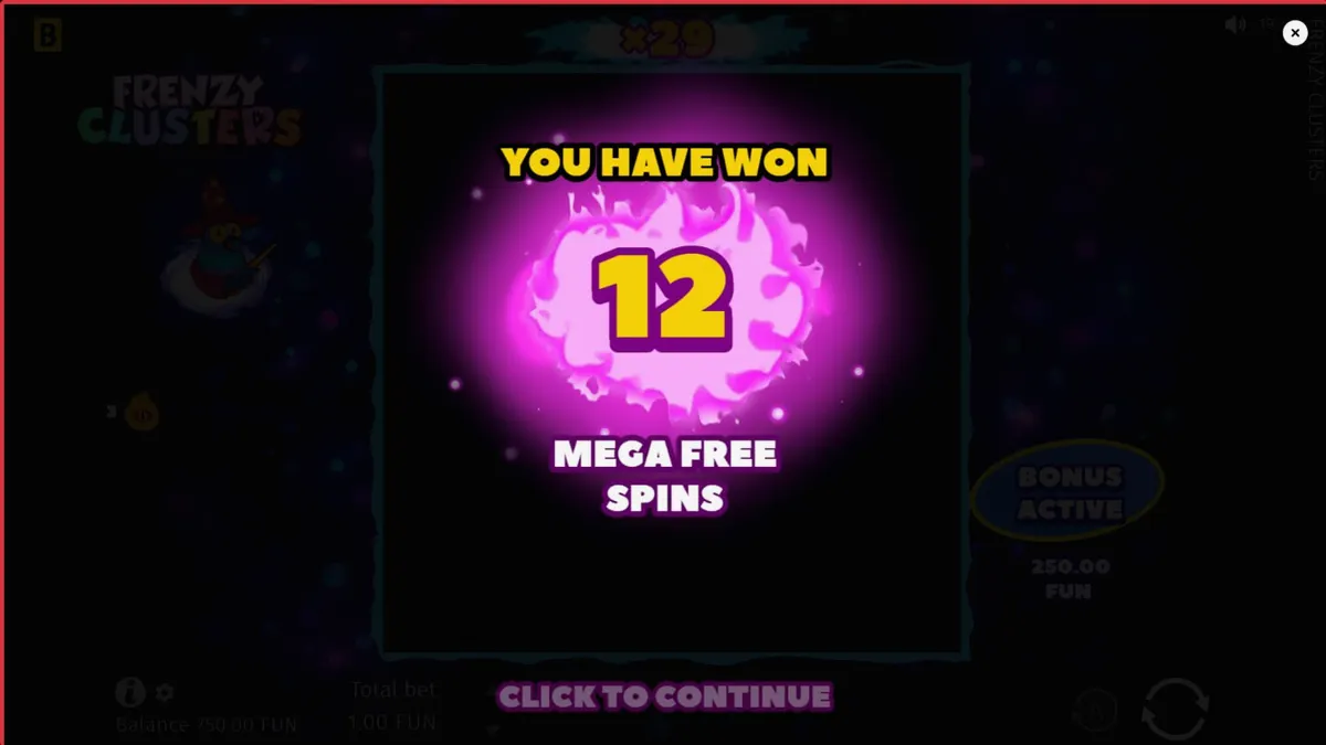 Frenzy Clusters slot game grid na may makukulay na simbolo at fantasy theme